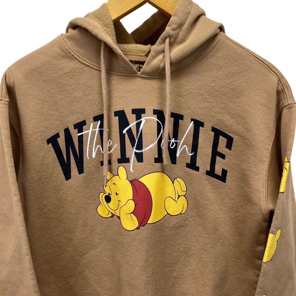 Disney Winnie the Pooh Pullover Hoodie Sweatshirt Brown Graphic Print Size S